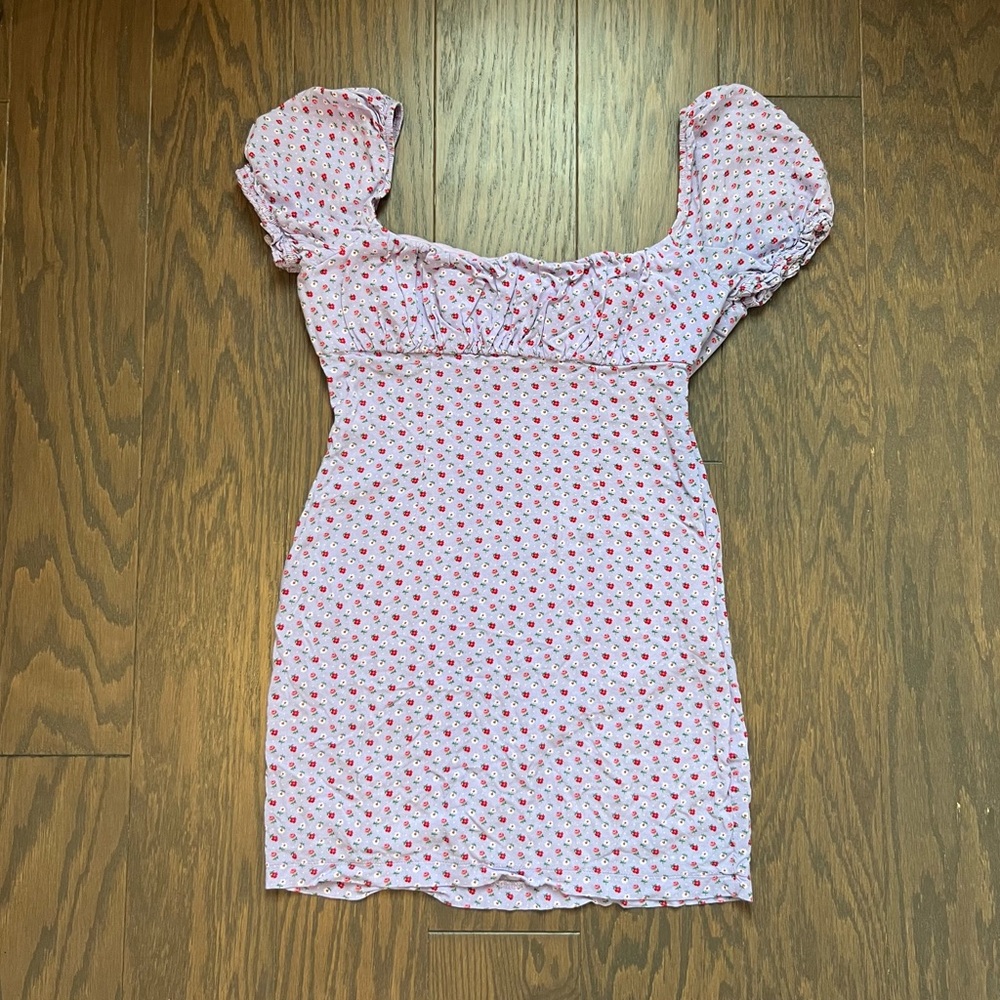 Pink Floral Puff-Sleeve Mini Dress